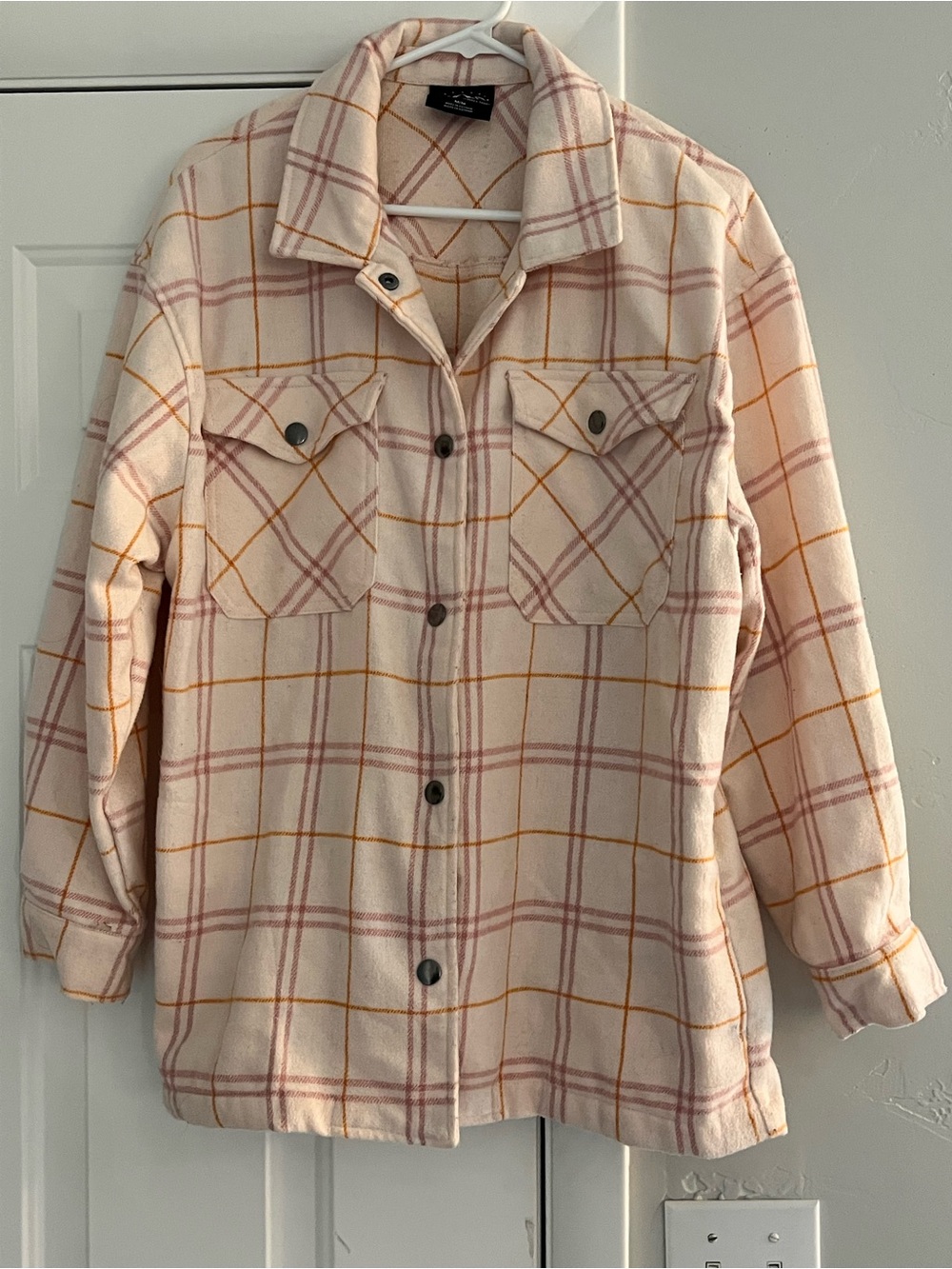 HFX Plaid Utility Shacket in Blush Pink M